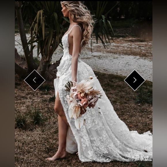 Lace Boho Wedding Dress with Split - Picture 8 of 8